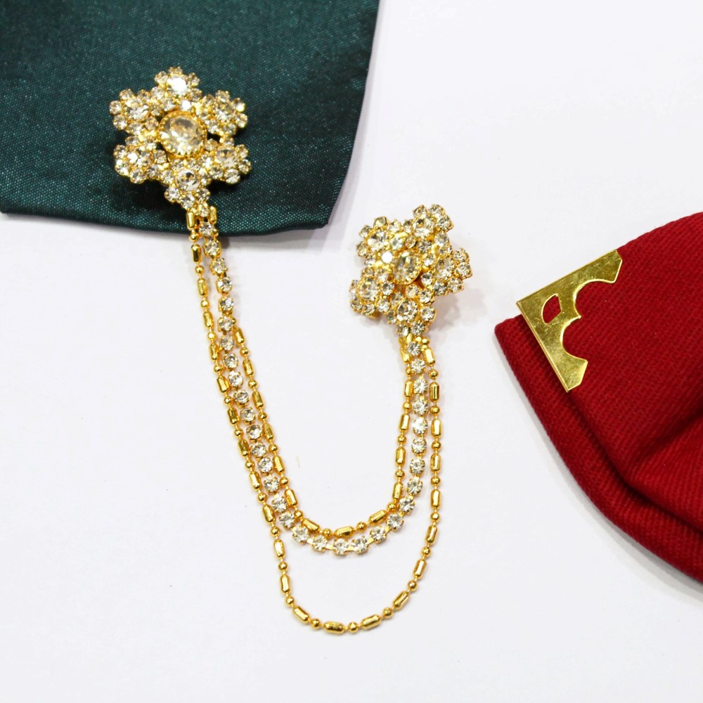Gold Rhinestone Leaf Design Lapel Brooch(Medium)