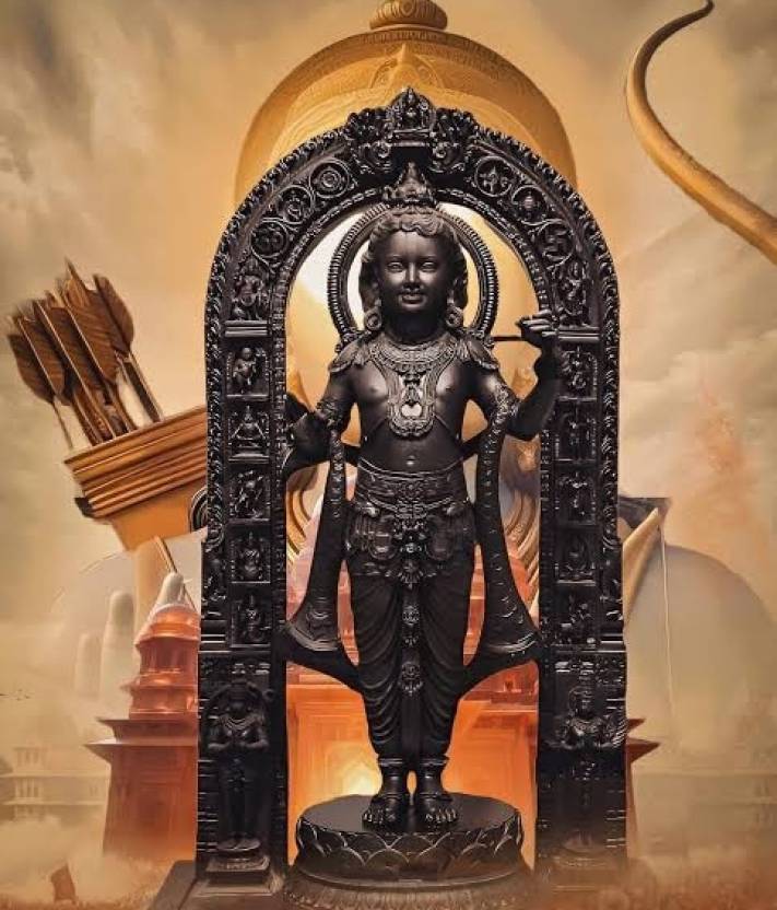 Elegant Handcrafted Lord Ram Lalla Wooden Statue with Traditional Arches, Ayodhya Ram Mandir Decorative Showpiece, New Condition