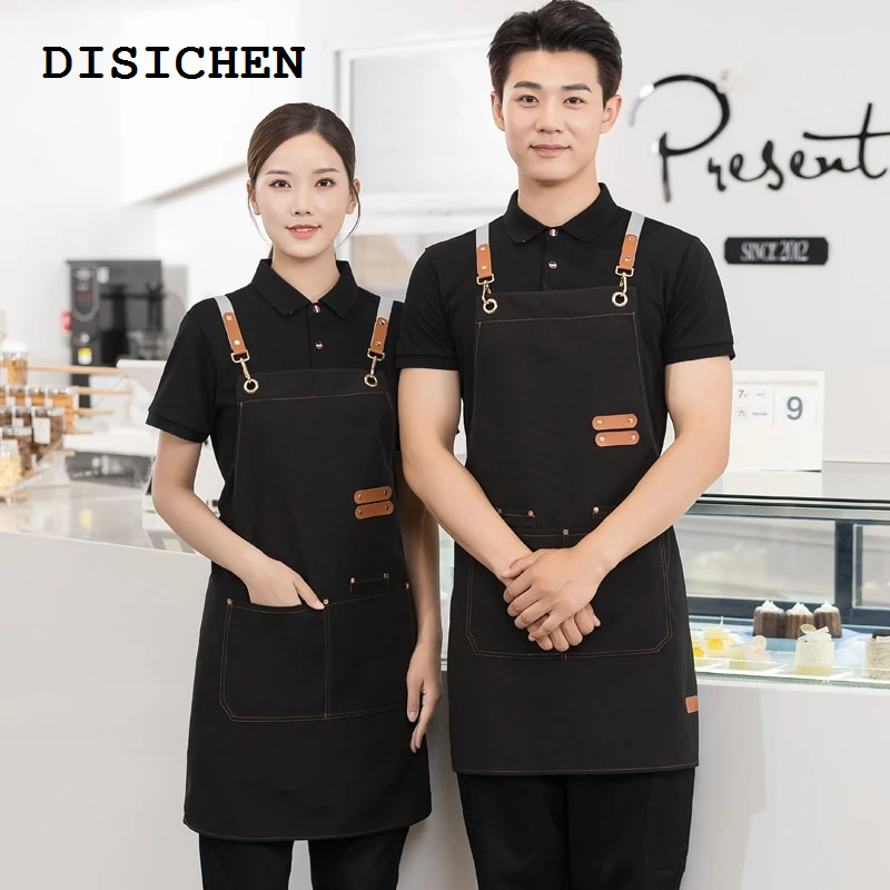 DISICHEN 【2025 Version】 Waterproof Kitchen Apron For Women/Men With Pockets Work Mandil Cleaning Pinafore Restaurant Shop Waiter Work Uniform