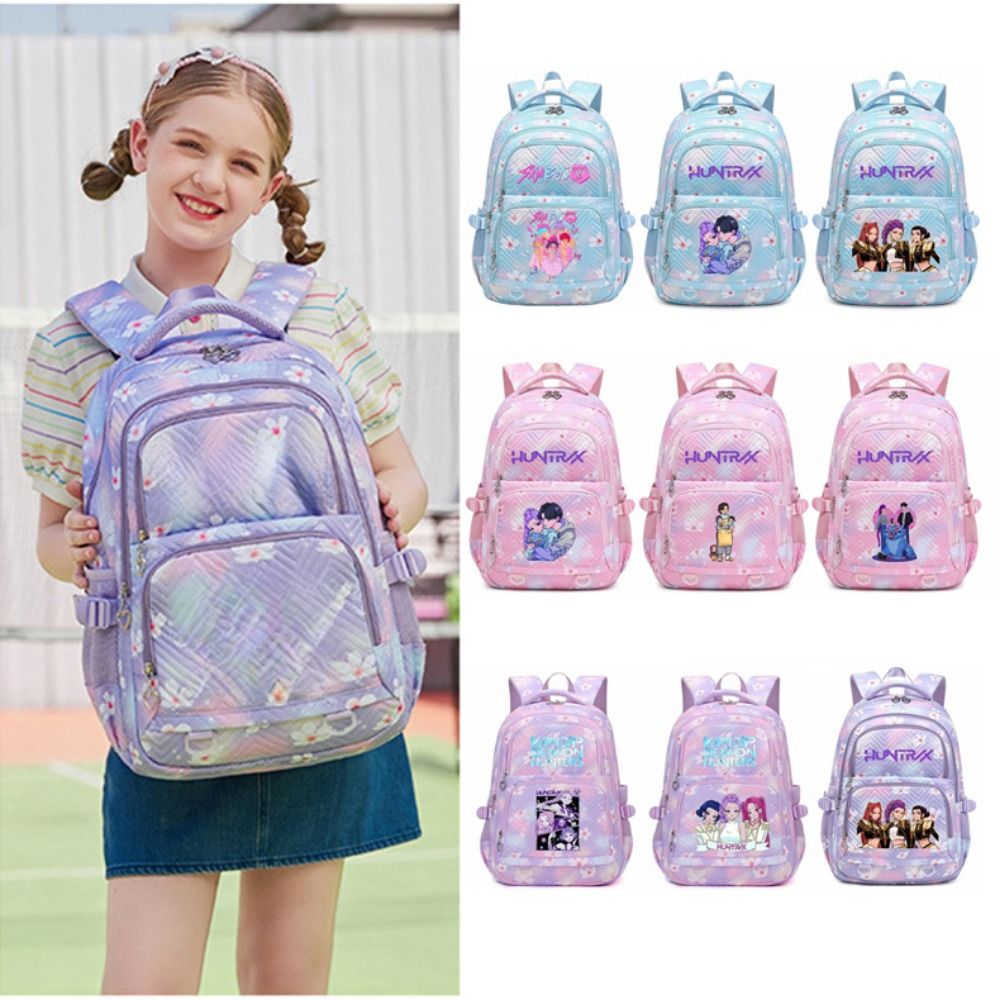 Stylish Nylon Kpop Demon Hunters Backpack Multi Layer Cartoon Schoolbags Large Capacity Anime Book Bags Teenagers
