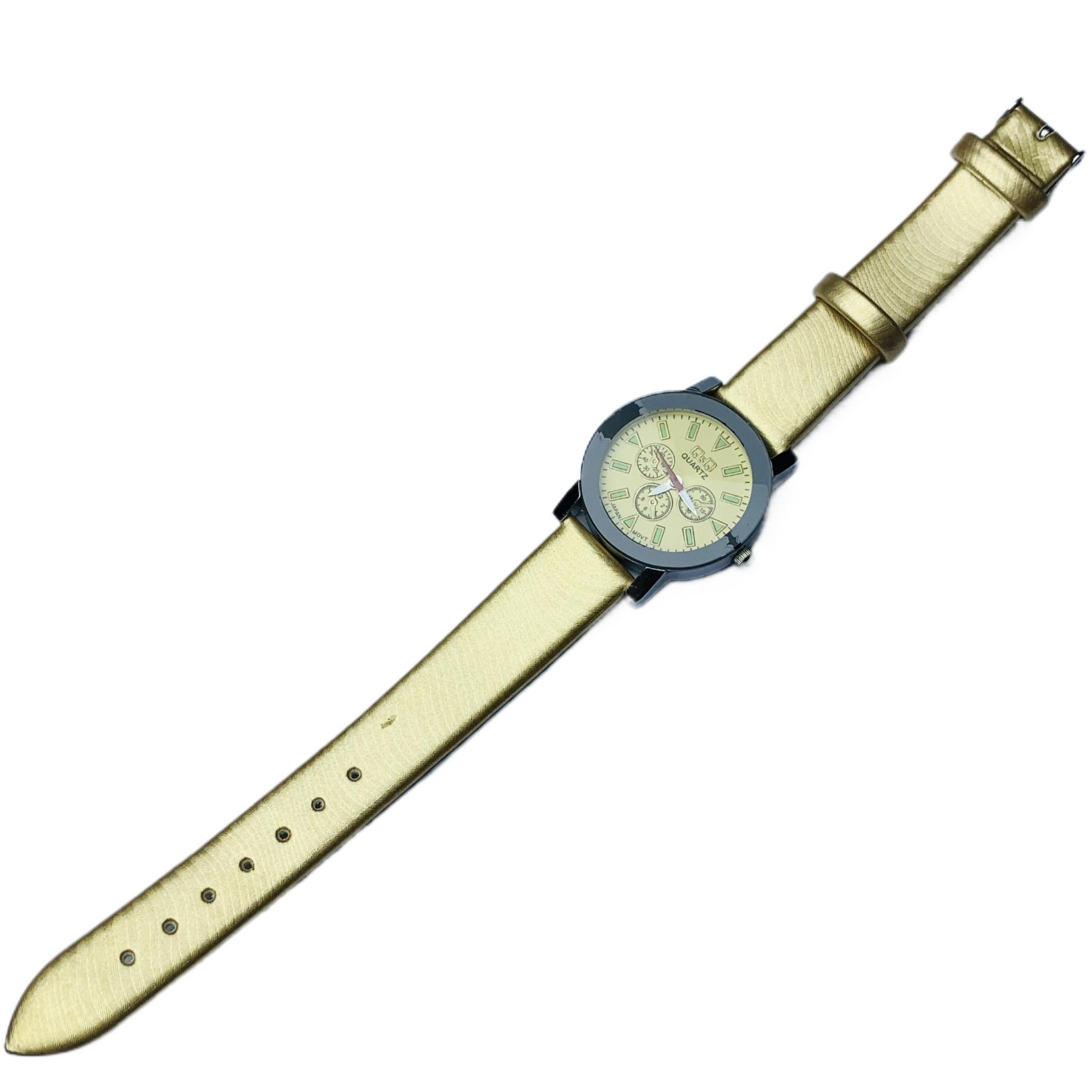 Gold Leather Gold Round White Dial Durable Quality Wrist Watch For Men-Time Plaza