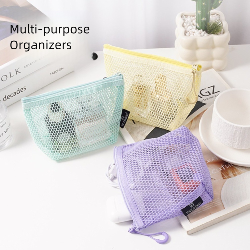 Portable Mesh Cosmetic Bag Transparent Dopamine Zipper Coin Purse Large Capacity Lipstick Makeup Bag for Women Girls