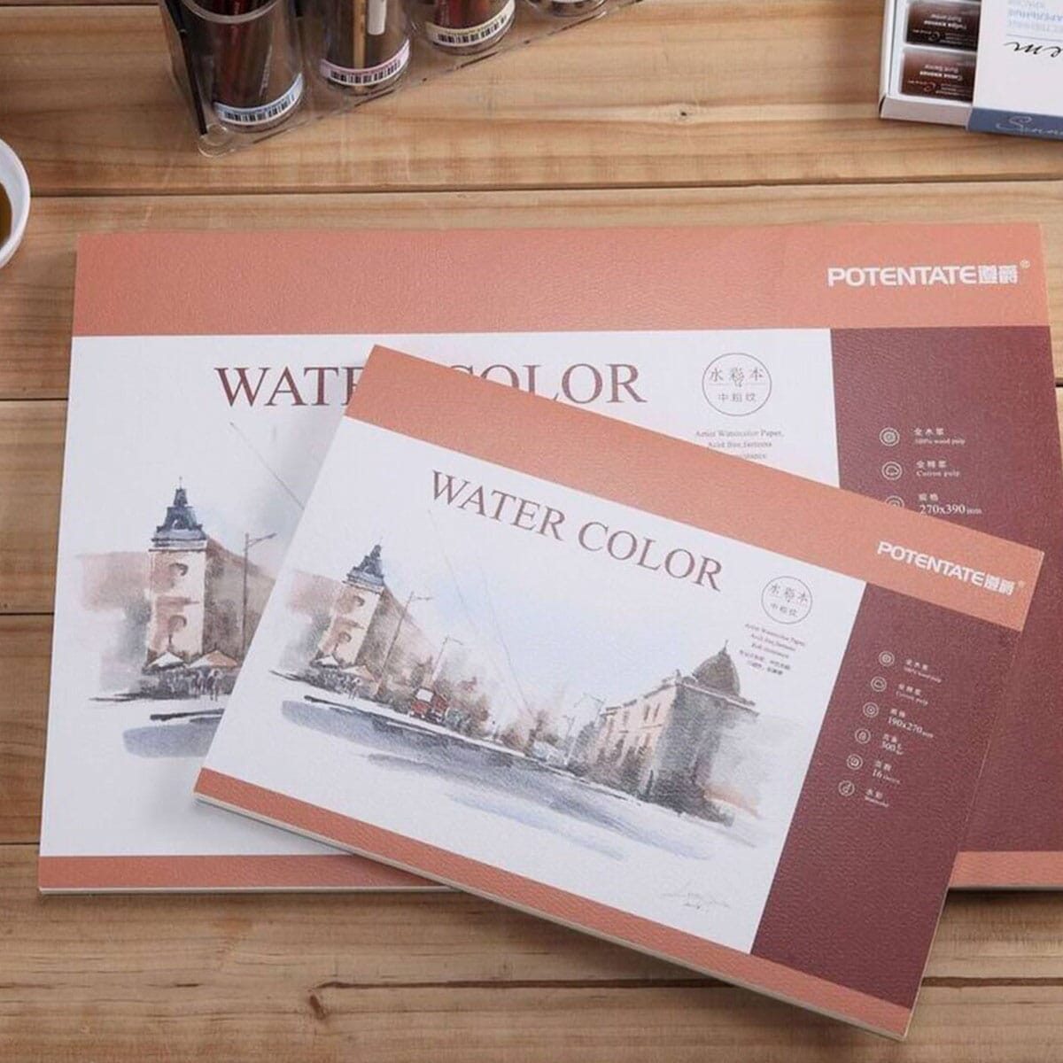 Potentate Watercolor Pad 26x19cm, Medium Grain-16 Sheets, 300GSM (Glued On 4 Sides)