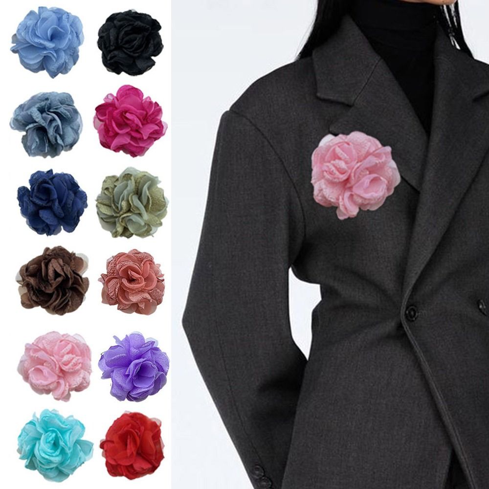 New Fabric Handmade Accessories Large Flower Brooch Suit Sweater Coat Jewelry Badge Accessories Corsage Wedding Party Decor Solid Color Cloth Art Lapel Pins