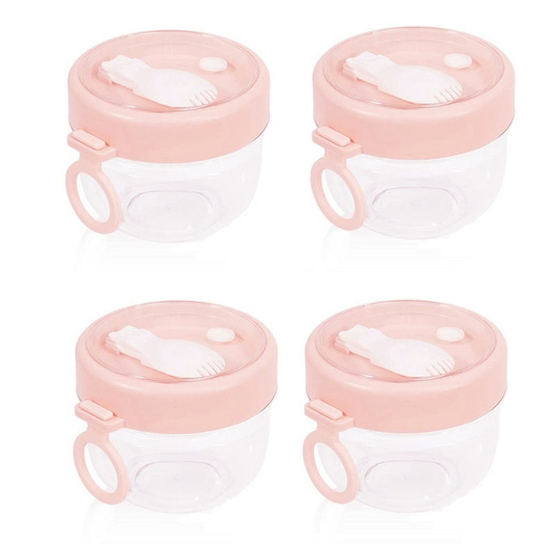 4 Pcs Overnight Oats Container with Lids and Spoons, 20 Oz Oats Jars Container for Milk, Fruit and Salad Storage (Pink)