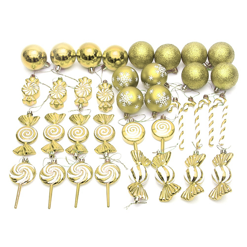 36Pcs Christmas Ball Christmas Tree Hanging Pendants Printed Shaped Pendant Christmas Spheres Gold