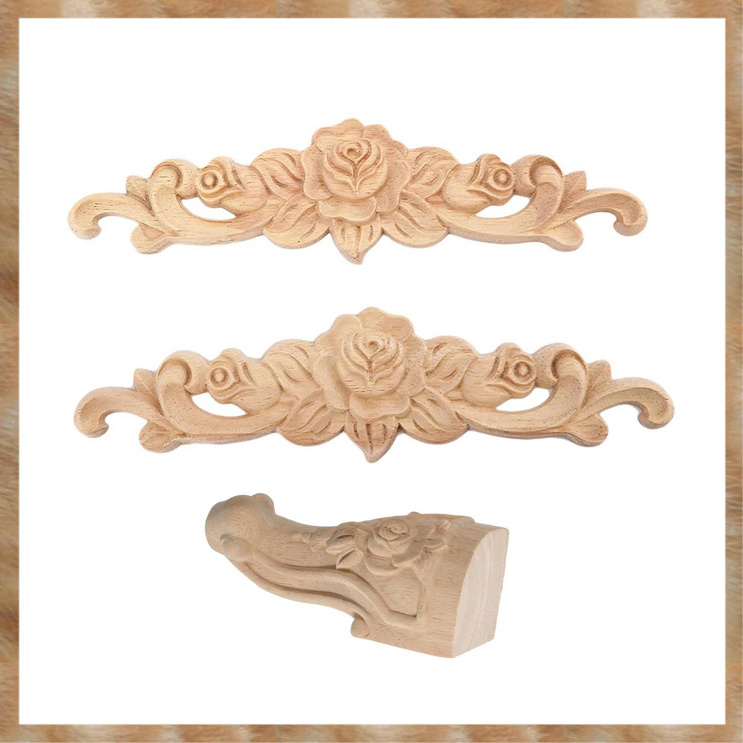 Kqueebee 6 Pcs Decorations: 2 Pcs 20X5Cm Wood Carved Long Onlay Applique & 4 Pcs 10X6Cm Solid Wood Carved Furniture Foot Legs