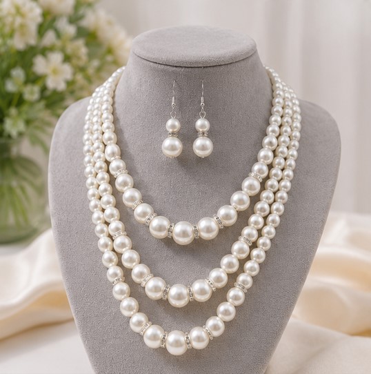 Elite Quality Cream White Beads Necklace Set for Women by Treasure Box Nepal