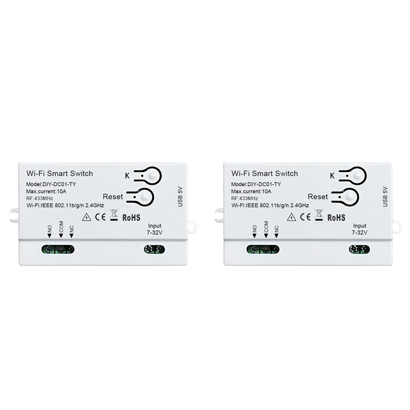 2X Tuya WiFi Smart Switch 1CH 7-32V USB 5V 2.4G WiFi Smartlife Home Automation Module for Alexa Home IFTT