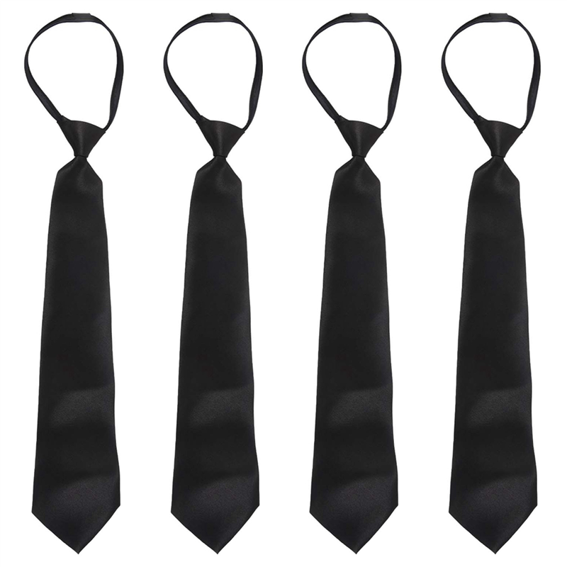FORIDE 4X Men Solid Black Polyester Zip Up Necktie Smooth Zipper Tie