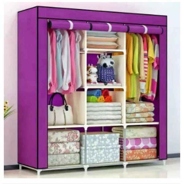 3 Layer Folding- Storage Wardrobe Model-88130 Portable Foldable Fabric Wardrobe Closet Storage Organizer For Clothes Rack