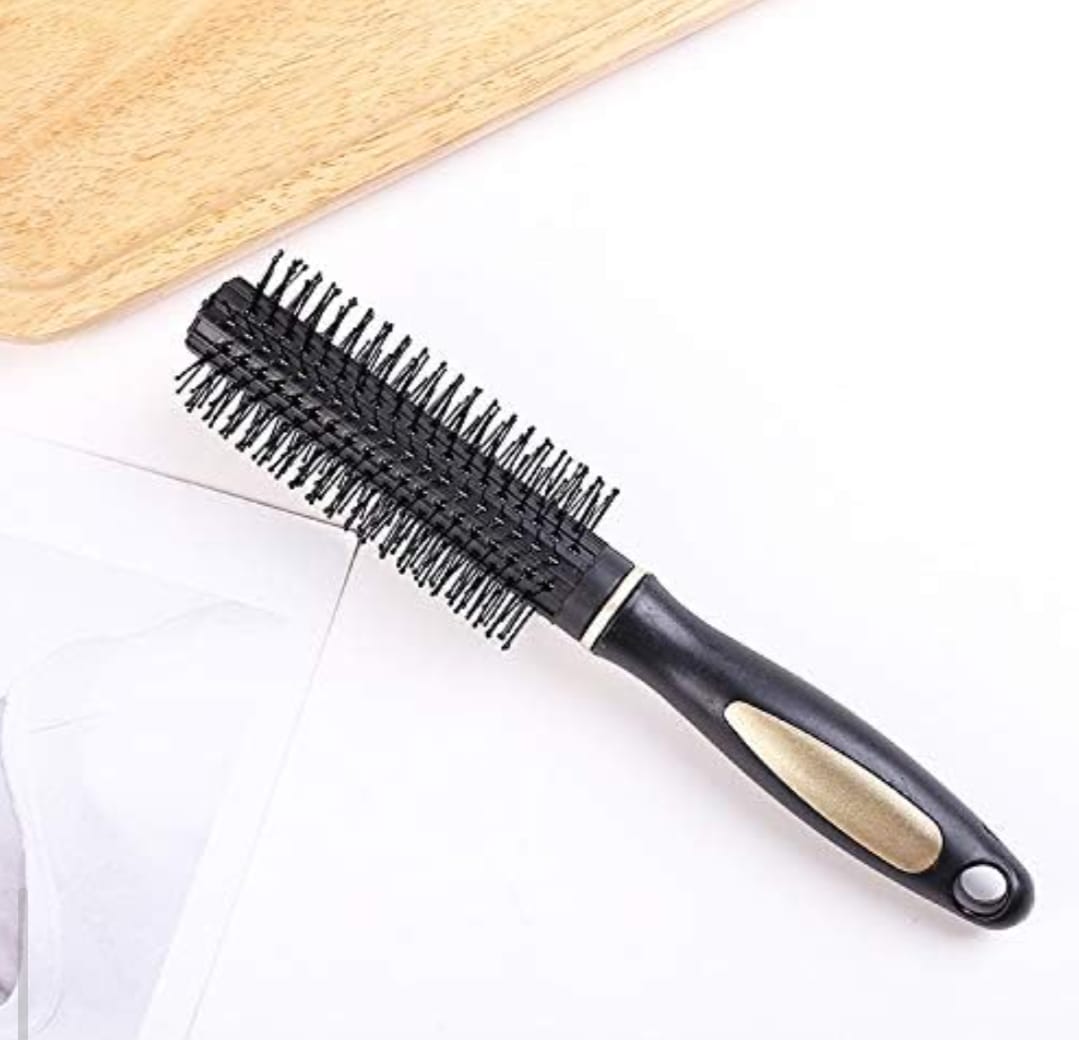 1Pcs of Black Durable Round Hair Brush for Daily Use-Round Cushion Comb Brush Scalp Massage Natural Bristle Round Hair Brush