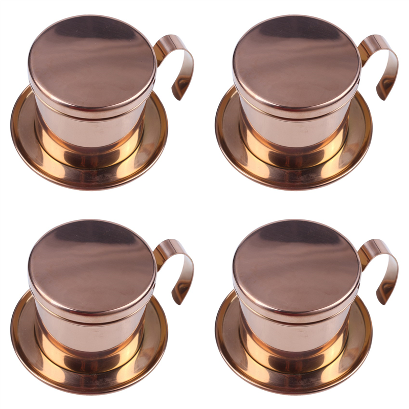 LKPCIGCXM 4X Stainless Steel Vietnamese Coffee Filter Single Cup Vietnam Hand Punch Pot Drip Filter Coffee Pot Rose Gold