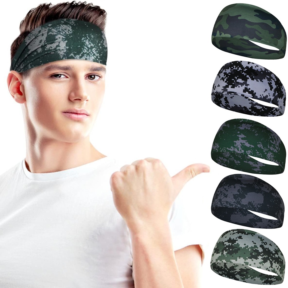 Breathable Cotton Stretch Print Headband Elastic Sweatband Men Sports Headband Extra Large Fashion Headwrap for Dance Biker
