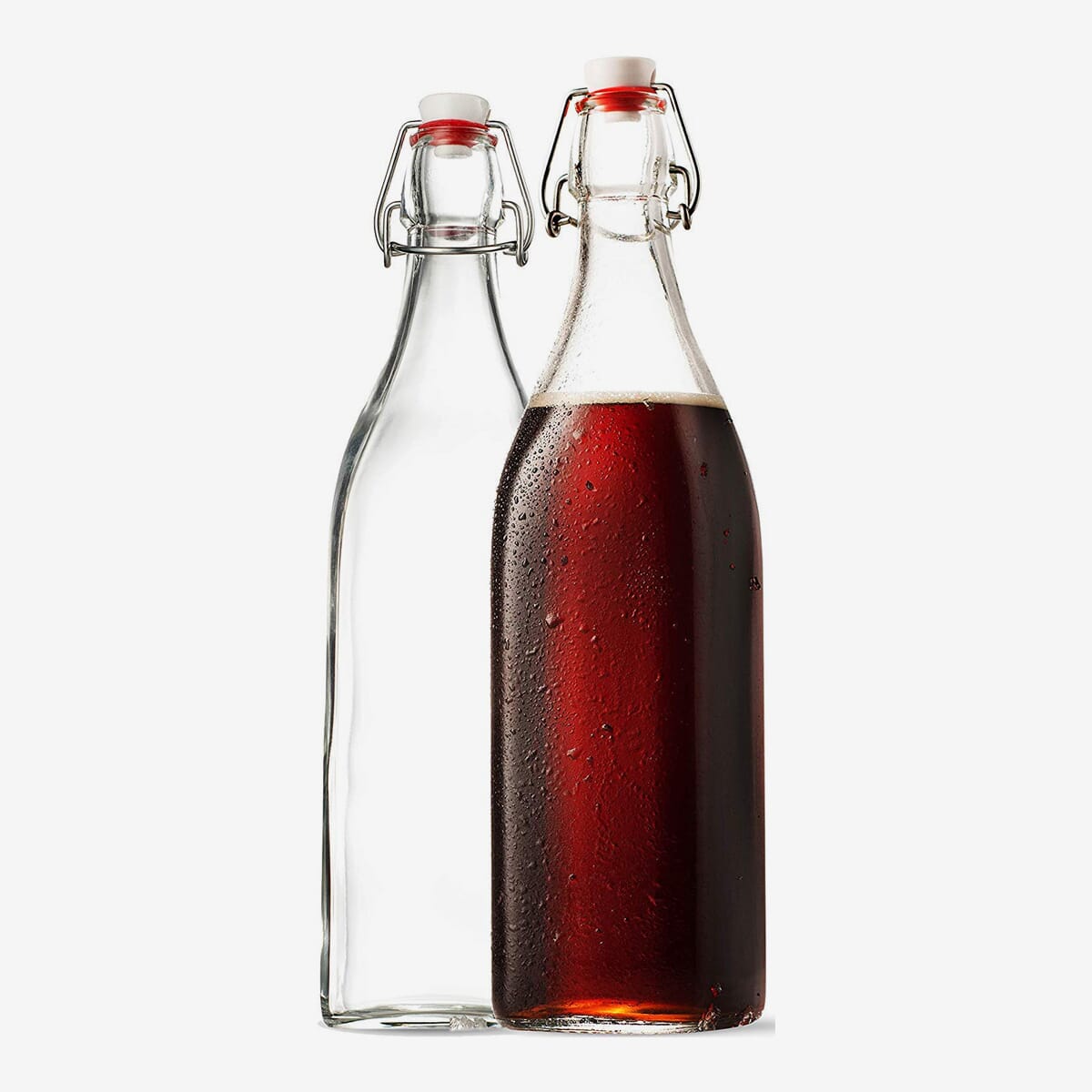 Square Transparent Glass Water Bottle 1 Litre With Swing Top Cork Cap