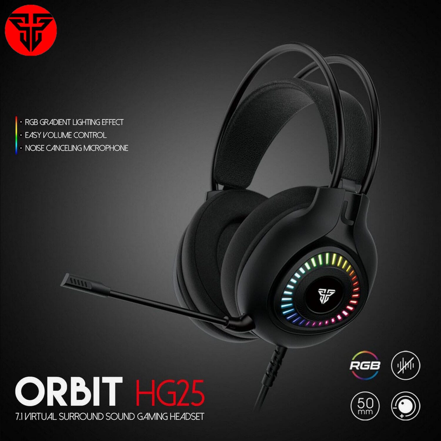 Fantech Orbit HG25 RGB Virtual Surround Sound Gaming Headset with Volume Control and Noise Cancelling Microphone