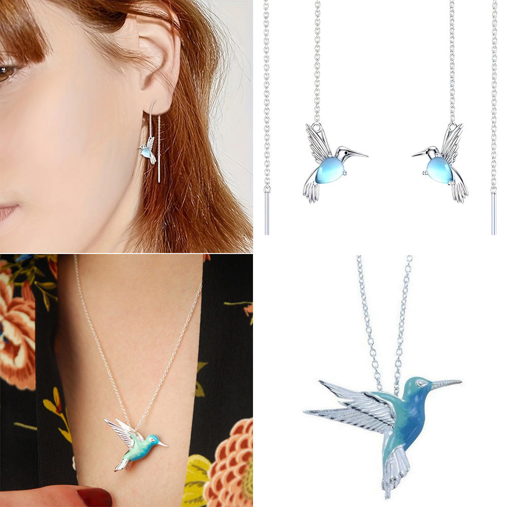 Blue Hummingbird Necklace Hummingbird Blue Bird Earwire Bird Earwire for Formal Events Daily Use Casual Wear