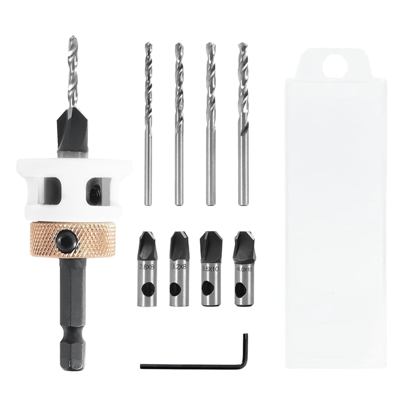NAMUNY 4PCS Countersink Drill Bit Set with Low Friction Depth Stop & Replaceable HSS M2 Drill Bit, Counter Sink Drill Bit