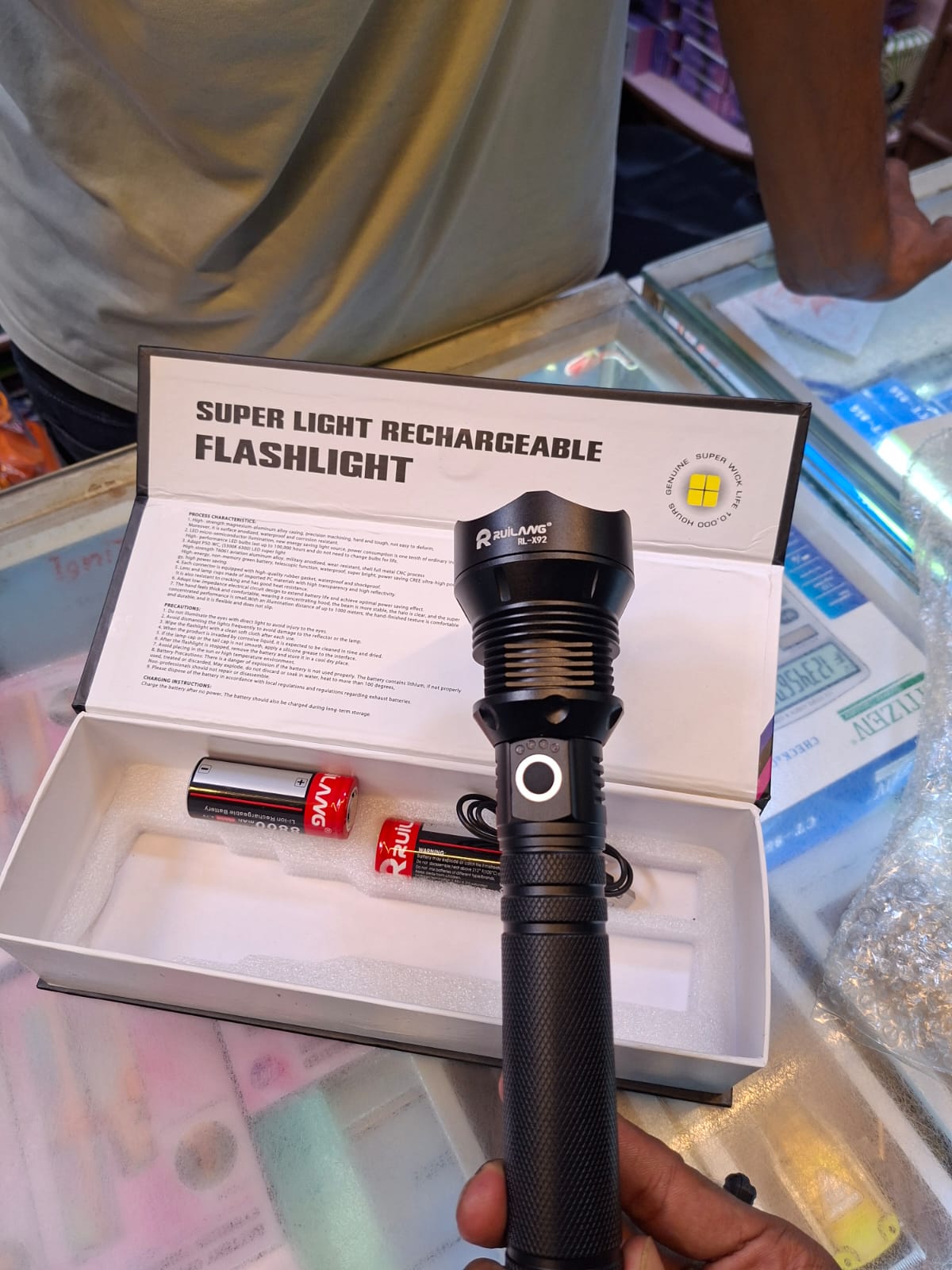 Pro Flashlight, Waterproof Handheld XHP70 Flashlight, Rechargeable Telescopic Zoom Powerful Torch Light (With 2 Batteries)