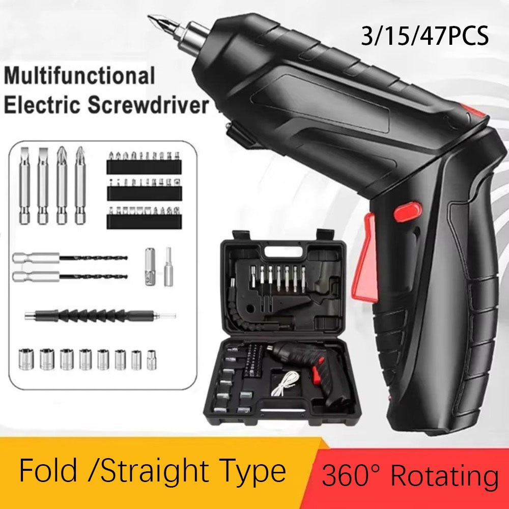 3/15/47PCS Mini Power Tools Set 3.6v Electric Screwdriver Kit Portable Power Tool 1800mAh Lithium Battery Rechargeable Cordless Impact Drill Screw Removal Folding Power Tools Electrical Repair