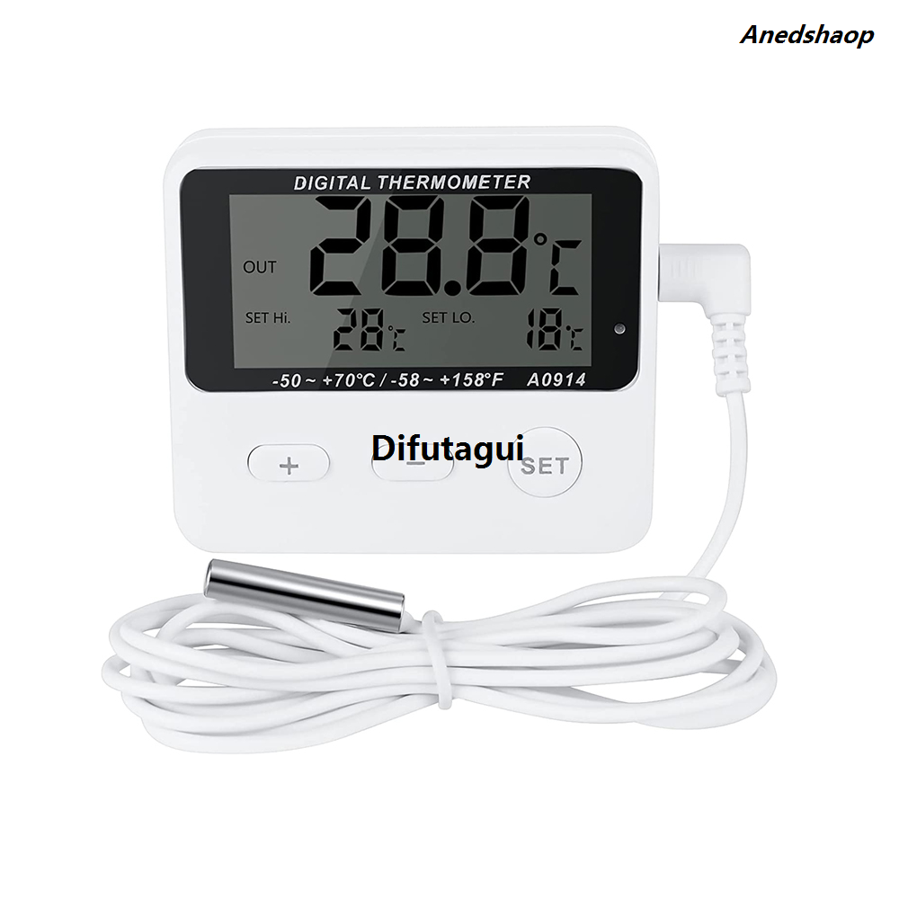 Sutuiying Digital Refrigerator Thermometer Freezer Thermometer Aquarium Water Fashion Tank Meter High Low Temperature Alarm with Extranal Sensor