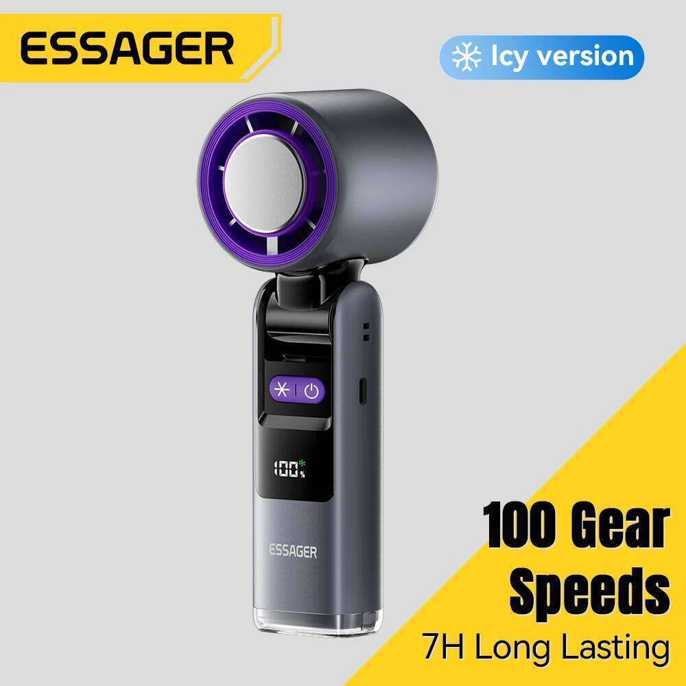 Essager Mini Rechargeable Strong 100 Gear Wind Speed Electric Fan Digital Display Adjustable Turbo Portable Outdoor Han