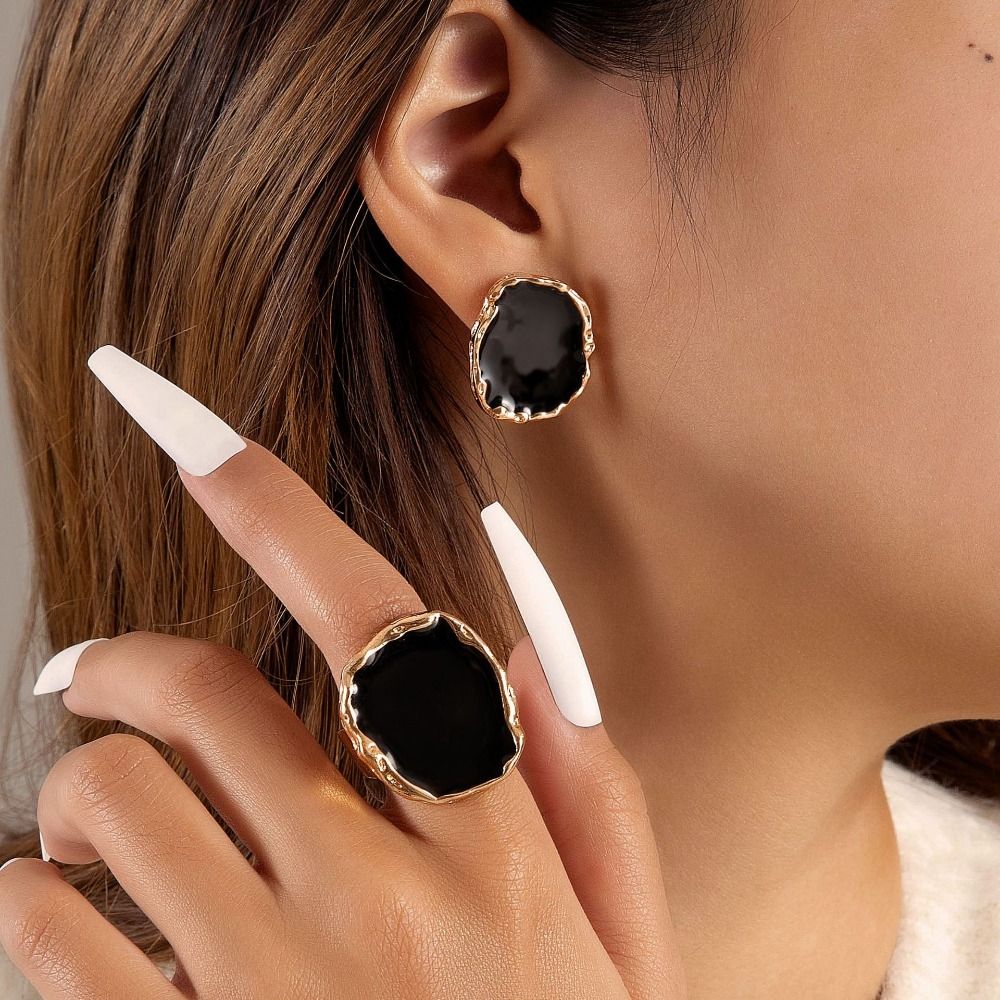 Creative Metal Bohemian Black Stone Ring Large Charm Oil Dripping Large Joint Ring Jewelry Gift Large Joint Gothic Jewelry Men