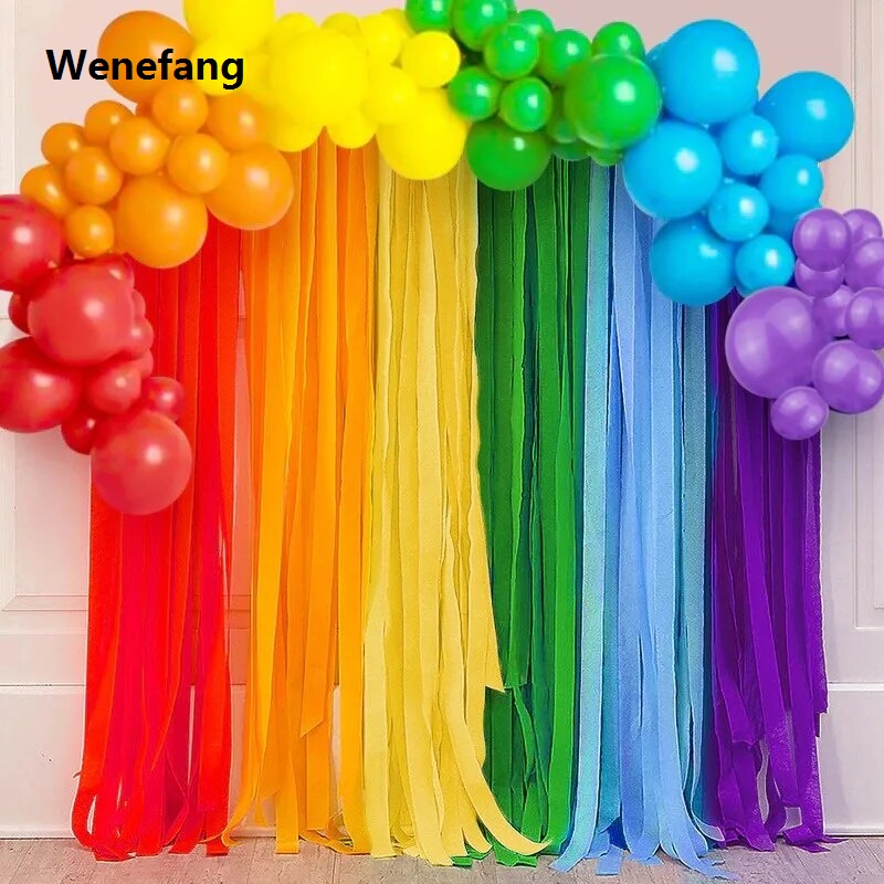 Wenefang 6Pcs Rainbow Party Backdrop 4.5cmx25m Crepe Paper Streamers Party Original Background Curtain for Baby Shower Birthday Party Decorations