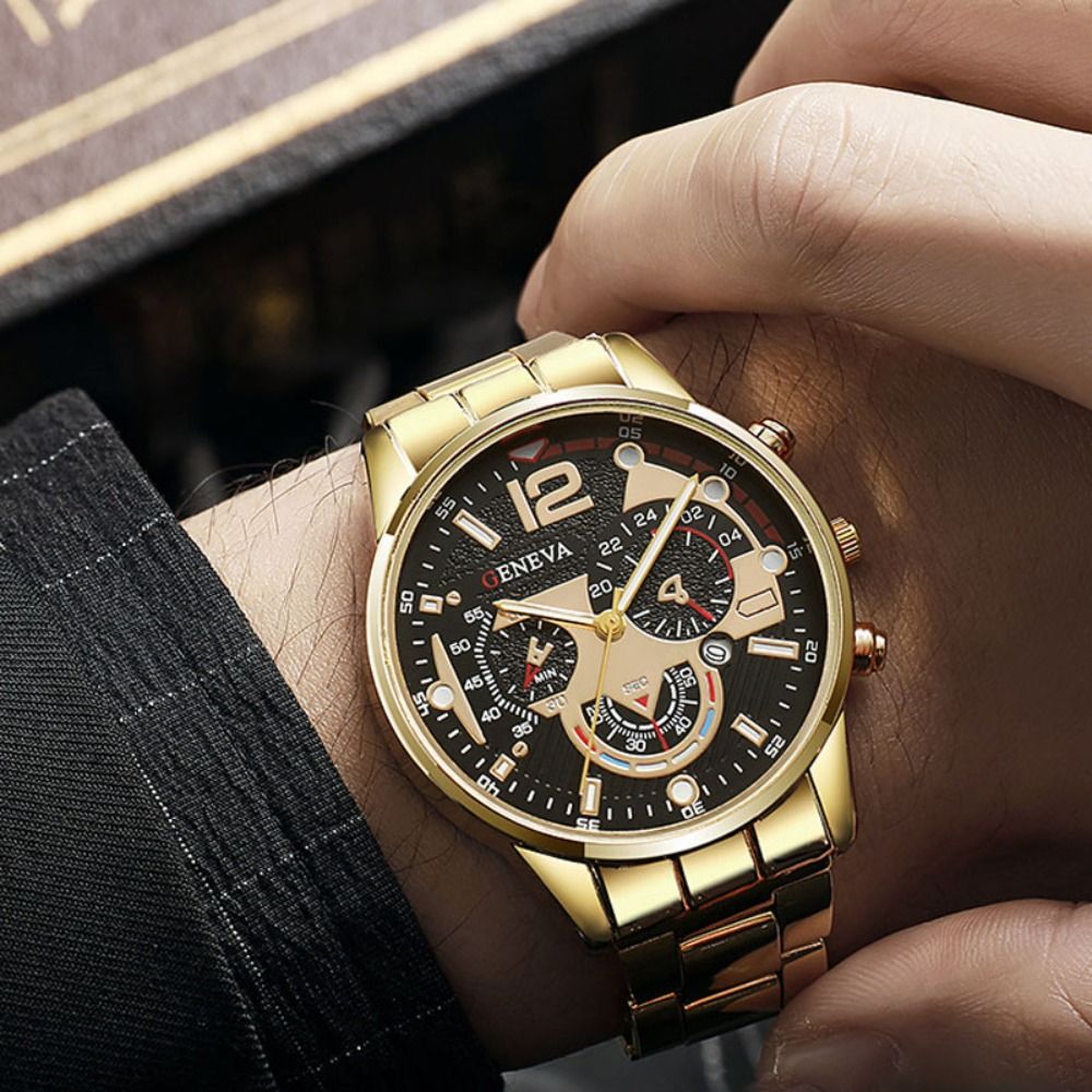 【Daily Deals】 Creative Stainless Steel Watchband Men Wristwatch with Calendar Glow Pointer Quartz Watch Luxury Casual Business Watch