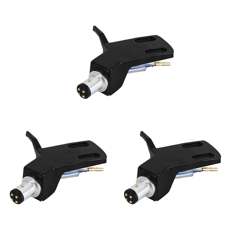 FORIDE 3X Turntable Headshell Aluminium Alloy Headshell Record Turntable Needle Replacement Phono Stylus Cartridges Rack Black
