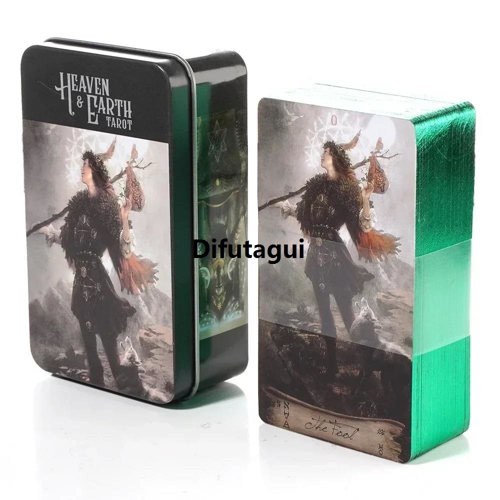 Difutagui 2025 New The classic of the tarot is based on paper gilded cards, heaven and earth, Affordable tarot in a tin metal box, high quality 78 sheets, edged with guide rider