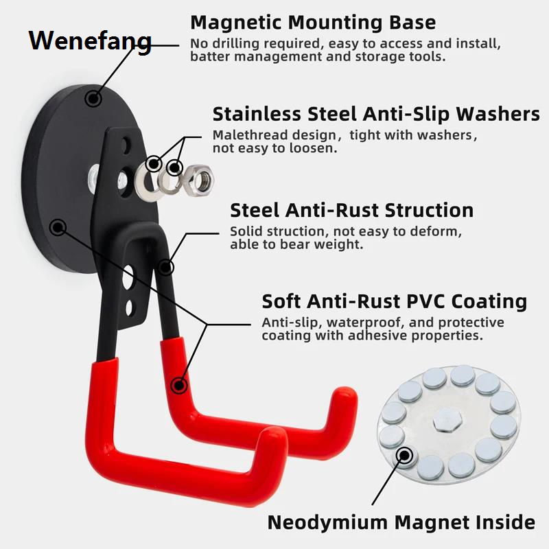 Wenefang Strong Magnet Garage Hook, Nail Free Installation, High Load-Bearing, New Anti Slip, Waterproof, Suitable for Gardening Tools, 43mm