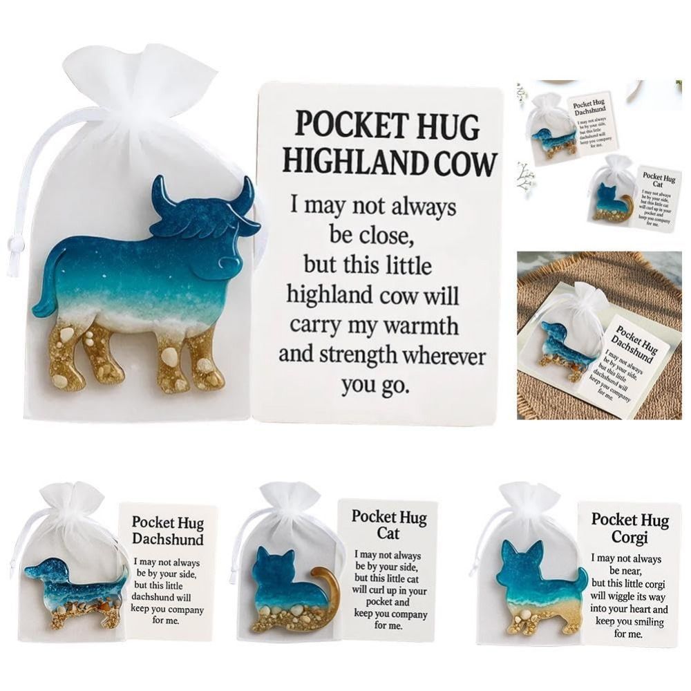 Cute Positive Card Animal Ornaments Miniature Figurine Keepsake Pocket Hug Gifts Ocean and Sand Design Mini Animal Pocket Hug Token for Pet Lovers
