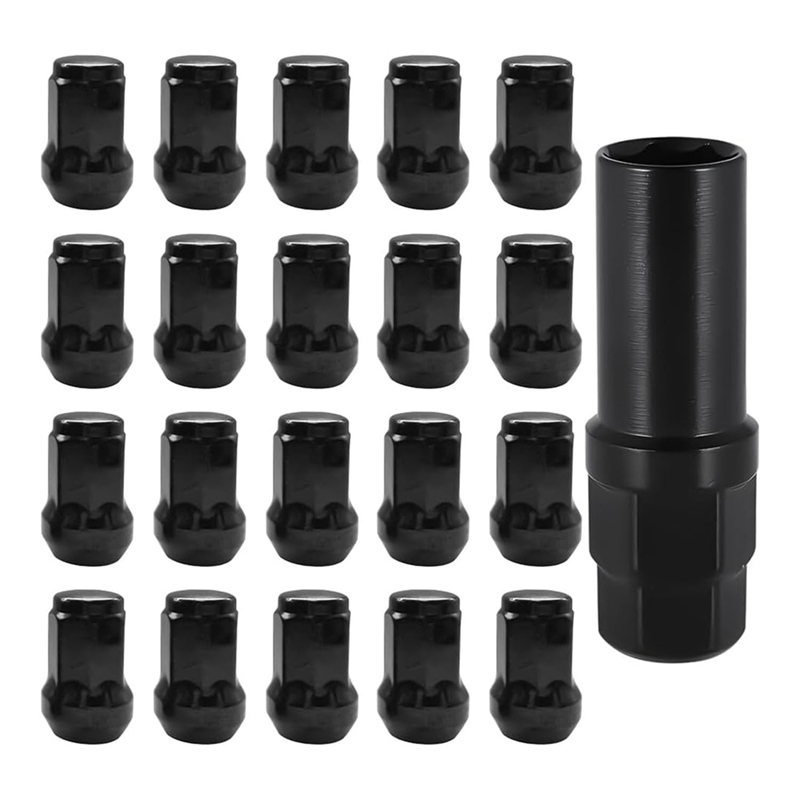 JAERBEE Car Wheel Lug Nuts,20PCS Chrome Aftermarket Closed End Duplex 6 Spline Lugnut with 1 Key,Fuel Rim Lug for Vehicle Black