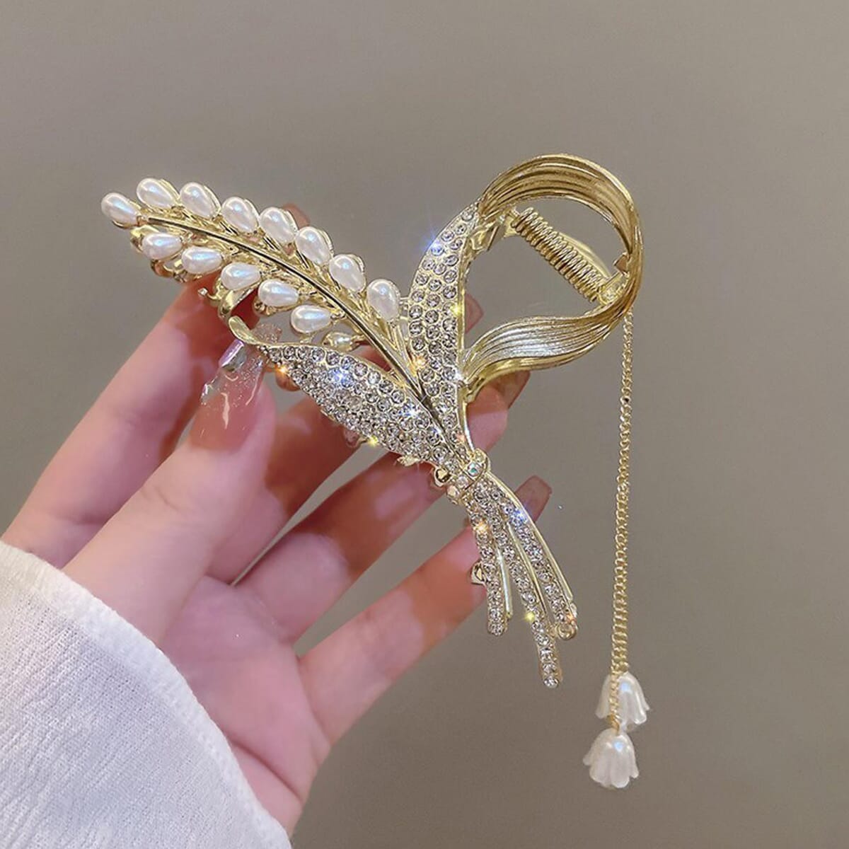 Enacolor Luxury Crystal Wheat Tulip Hair Catch Hair Clip Hairpin for Girl Pearl Hair Accessories