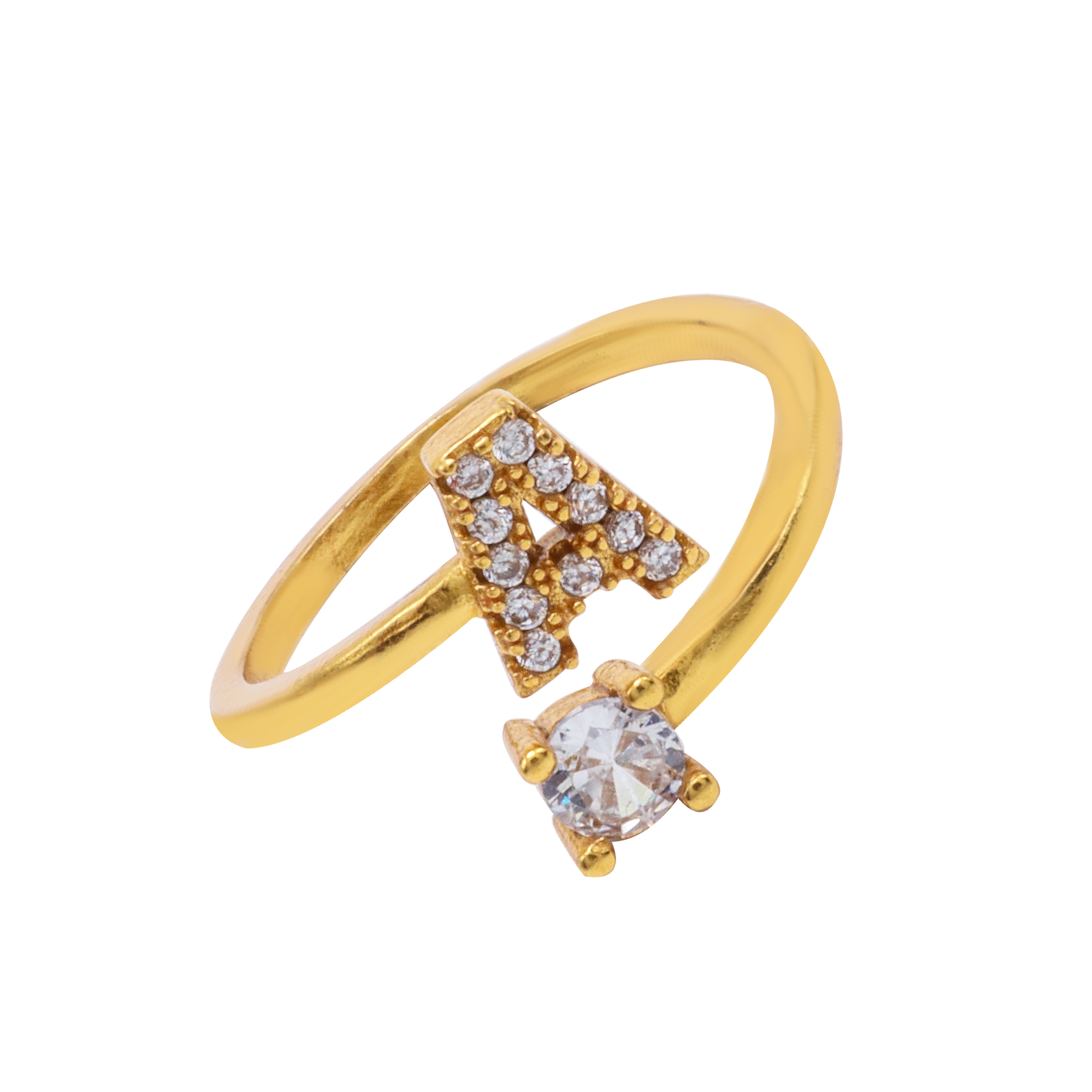 Gold Plated Panchadhatu Light Weight Letter A Free Size Ring For Women