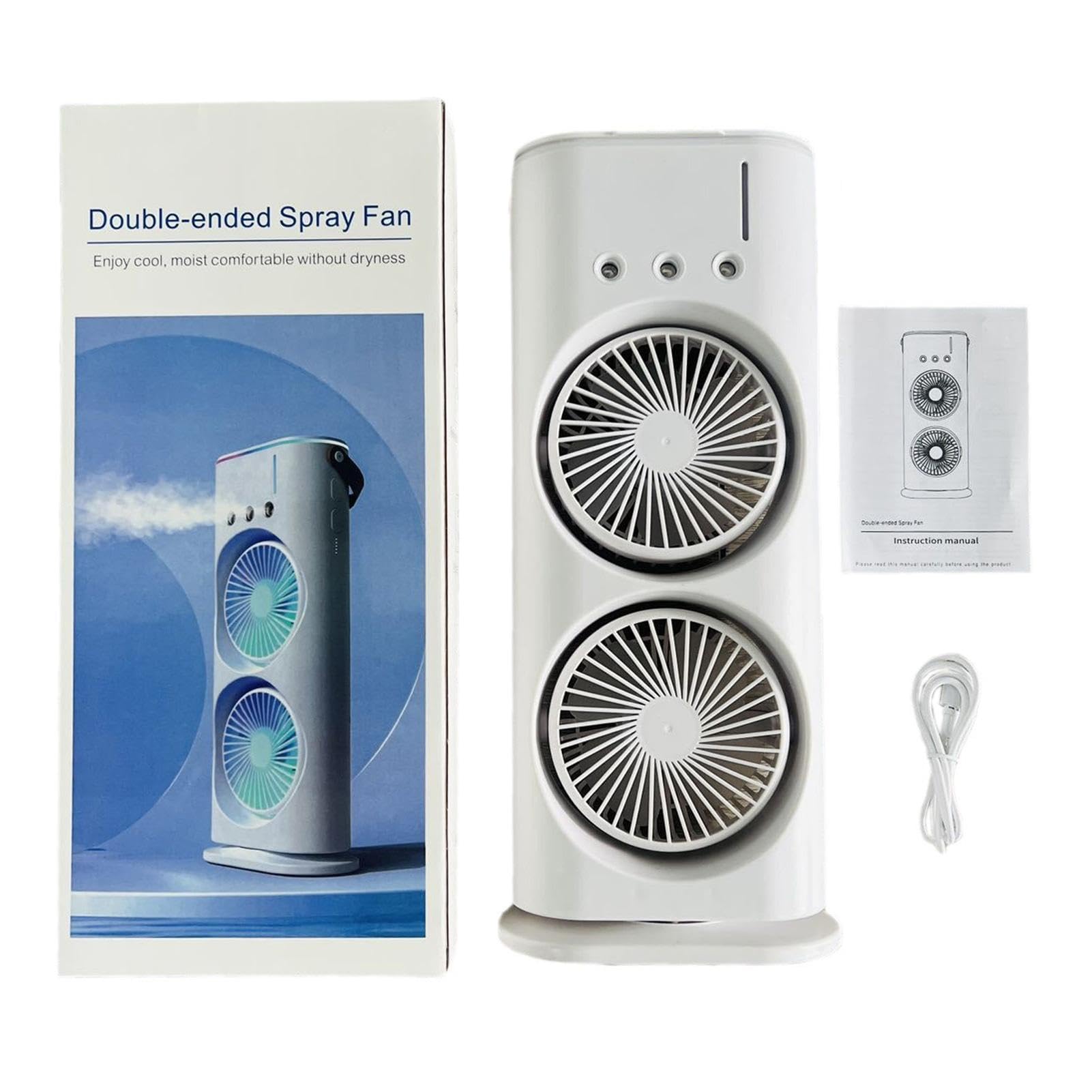 Double-Ended Portable Air Conditioner Fan | Dual Mist Spray & LED Light