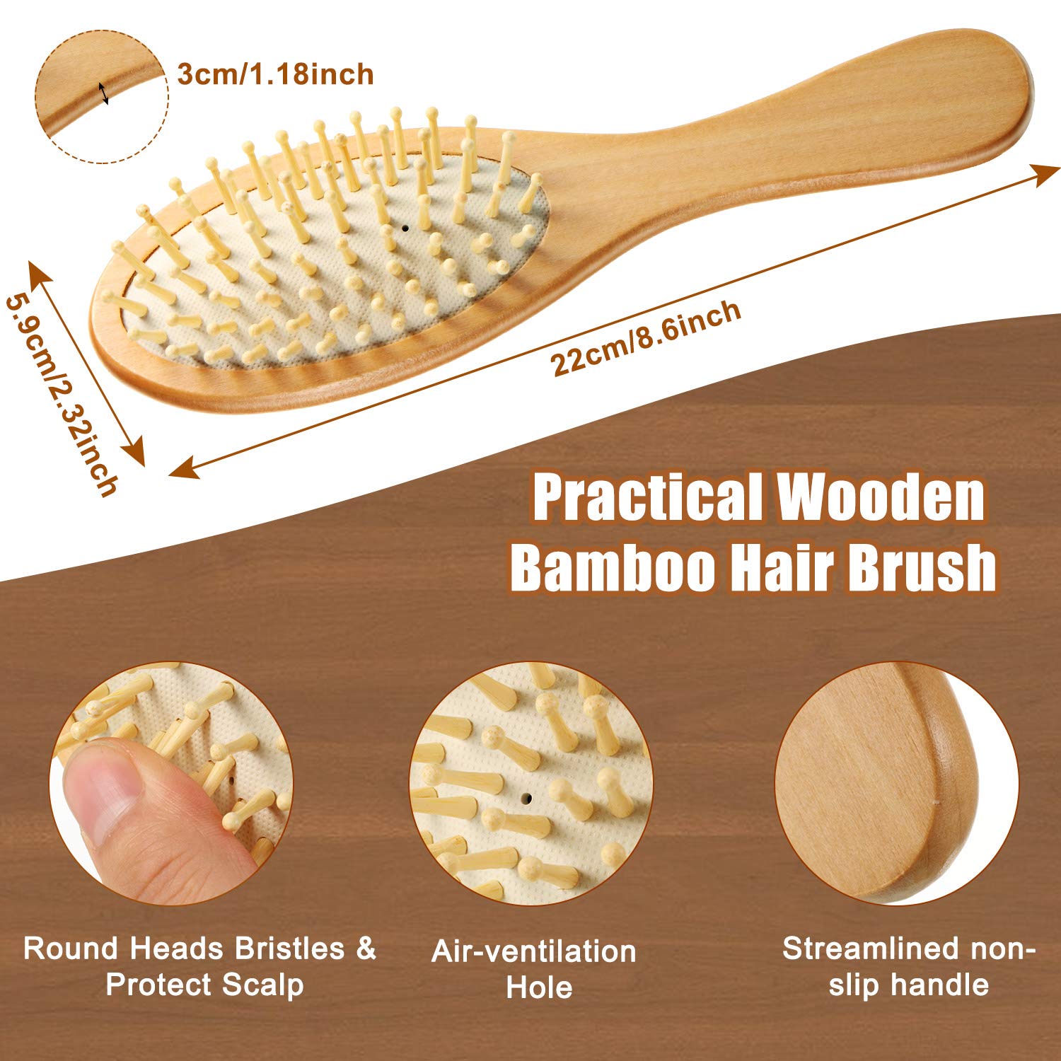 1 Piece Natural Eco-Friendly Bamboo Hair Brush / Cherry Wood Hair Brush for All Genders and Ages, Versatile for Different Hair Types, Scalp Massage Hair Health