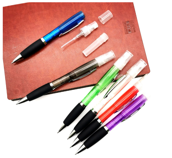 3-in-1 Ballpoint Pen with Hand Sanitizer and Perfume Mist Sprayer, Refillable Rubber Grip for Convenient Hygiene and Freshness