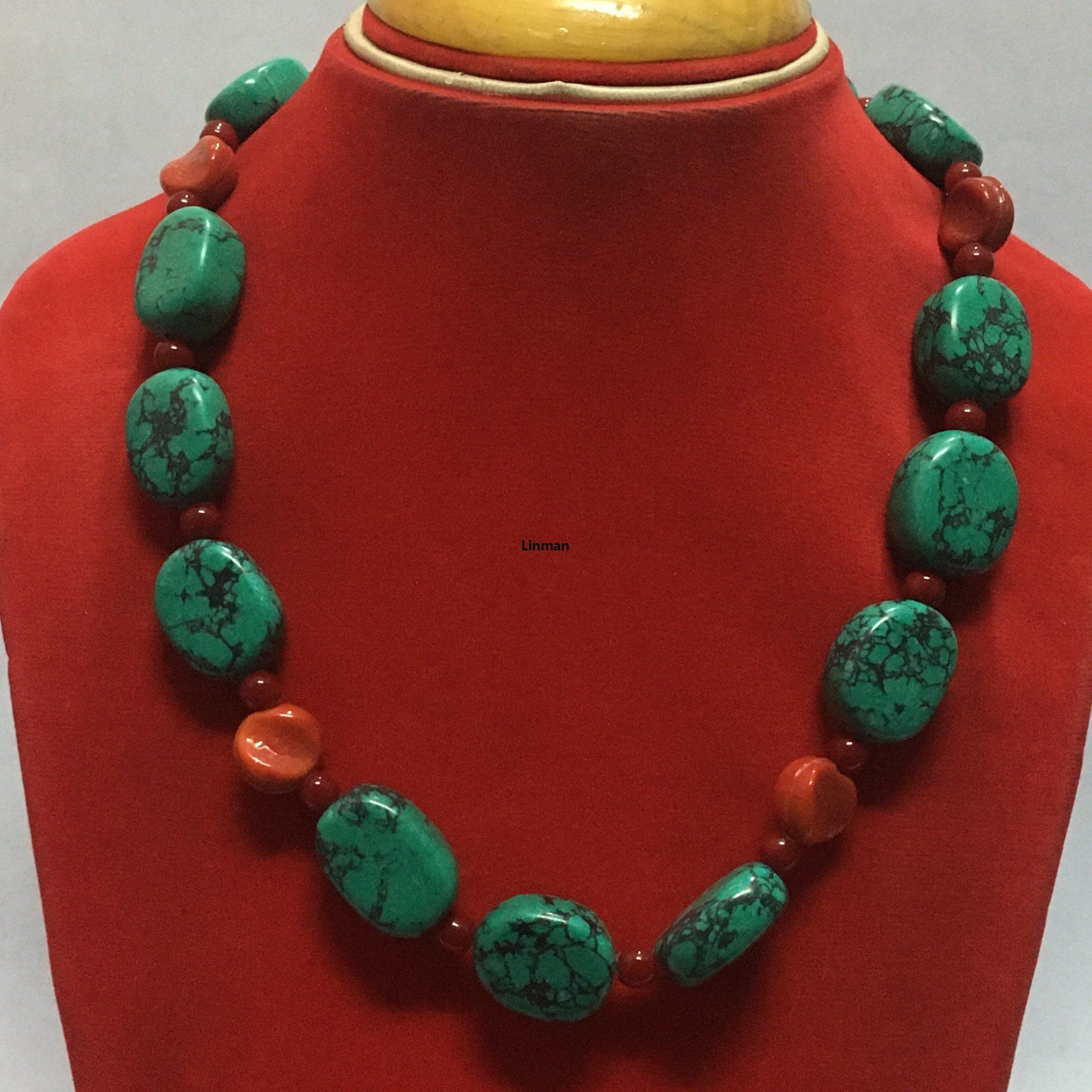 Linman Turquoise Stone Beaded Ethnic Necklace. TraNew ditional Handmade Tibetan Necklace For Women