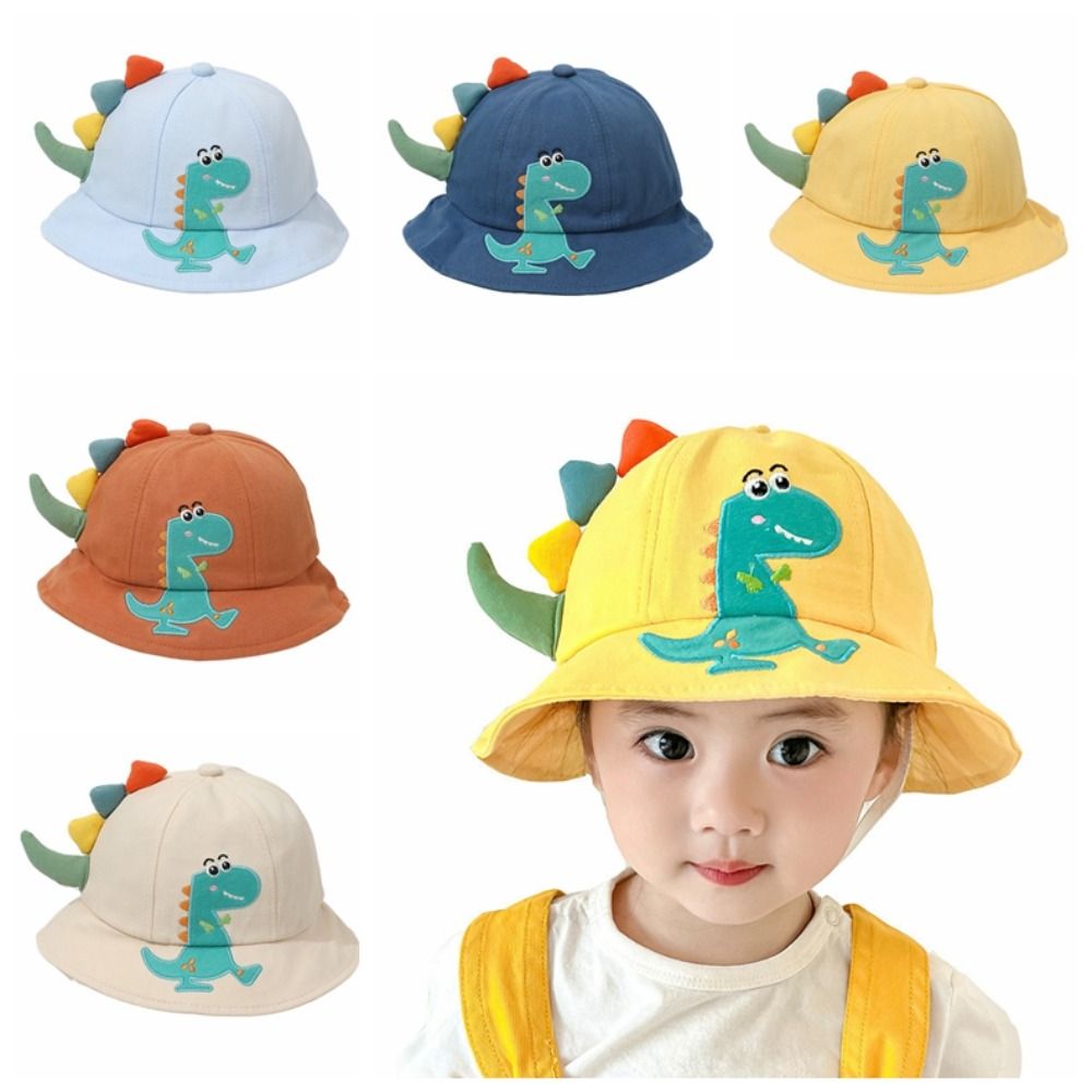 Casual Cartoon Dinosaur Children Fisherman Hat Sunscreen UV Kids Bucket Hat Wide Brim Panama Hat Baby Sun Cap Girl