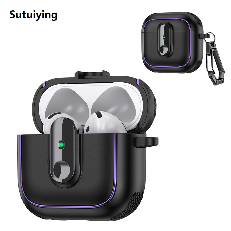 Sutuiying Security Magnetic Armor Lock For Airpods 4 Pro 2 3 2 1 Case With New style Magnet Keychain With plated purple stripes Headphone case