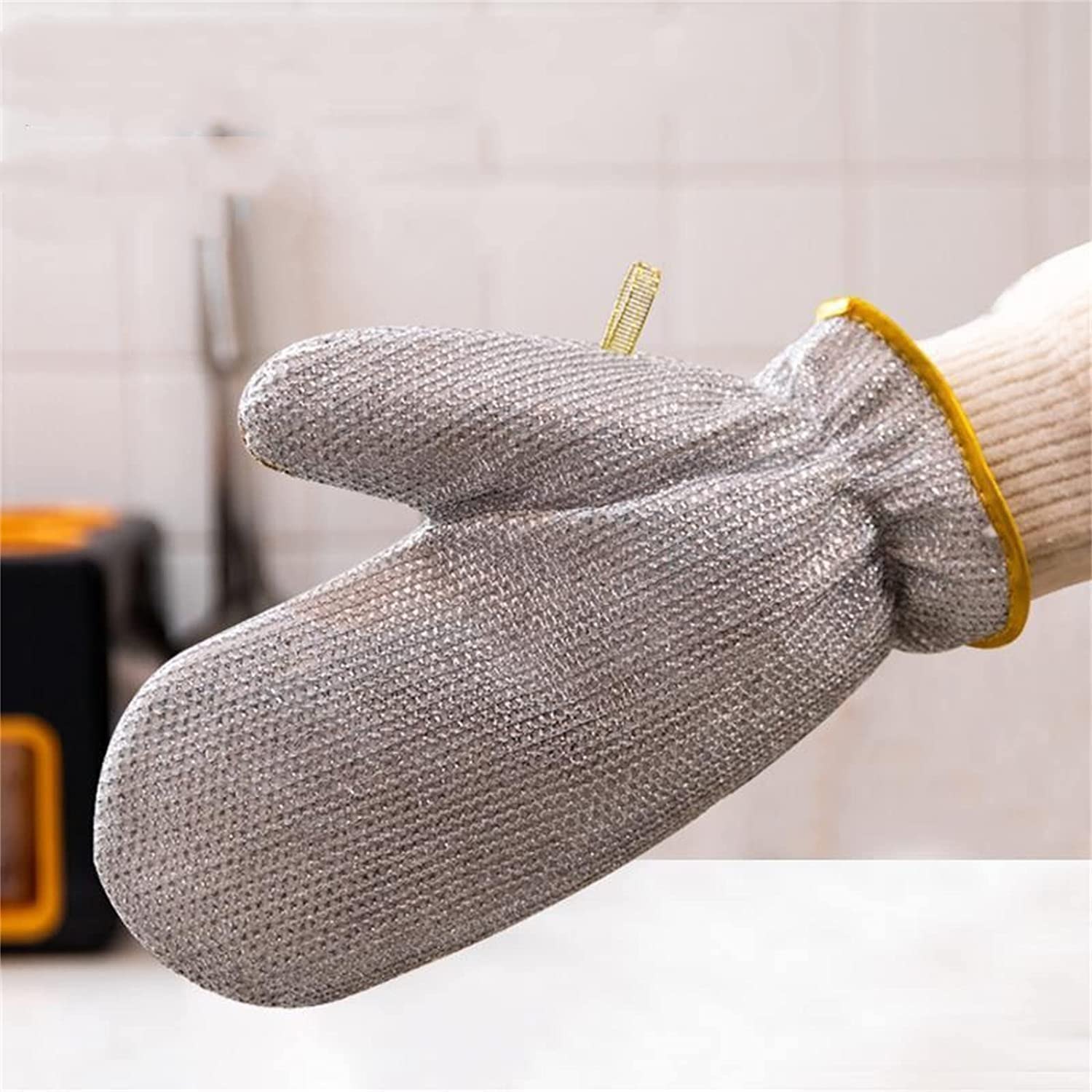 2pc Steel Wire Dish Cleaning Gloves - Waterproof, Heat Insulated, Non-Slip Kitchen Scrub Gloves for Dishwashing & Sinks