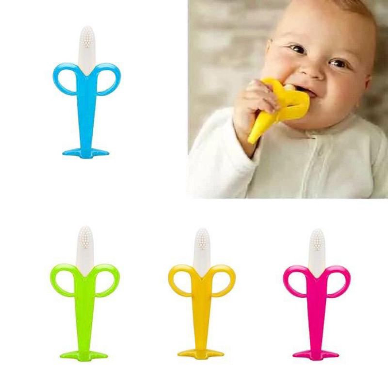 Infant Banana Shape Toothbrush & Teether(1 pc) | Soft Silicone Baby Gum Soother for 3+ Months, Easy Hold Training Brush