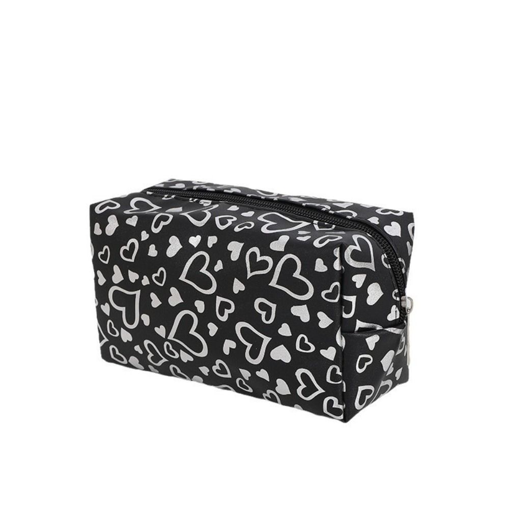 INS PU Leather Makeup Bag Heart Pattern Portable Washbag Large Capacity Toiletry Organizer Girls&Women