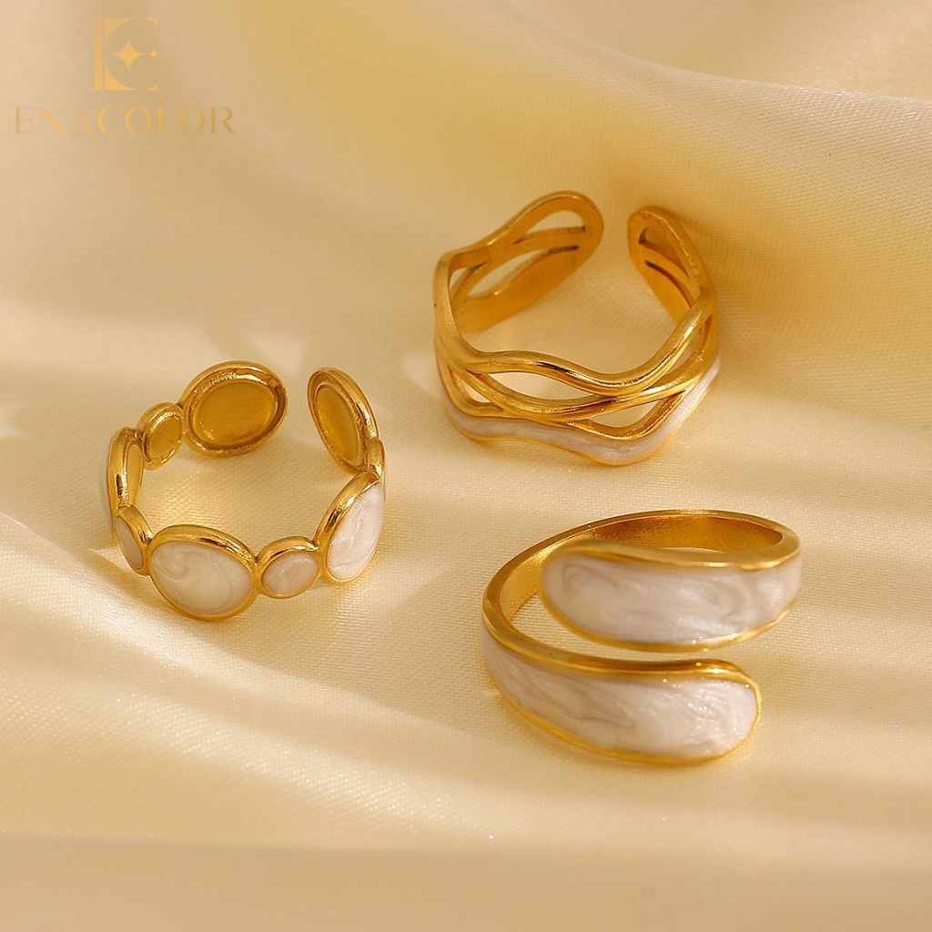 Enacolor Titanium Steel No Fade 18K Gold Irregular Dripping Open Ring Adjust for Women Girl Accessories Stainless Steel Trendy Jewelry