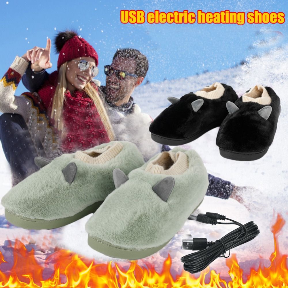 Winter USB Electric Heated Shoes Warm Foot Plush Foot Warmer Shoes Washable Comfortable Winter Warming Slipper for Women Men