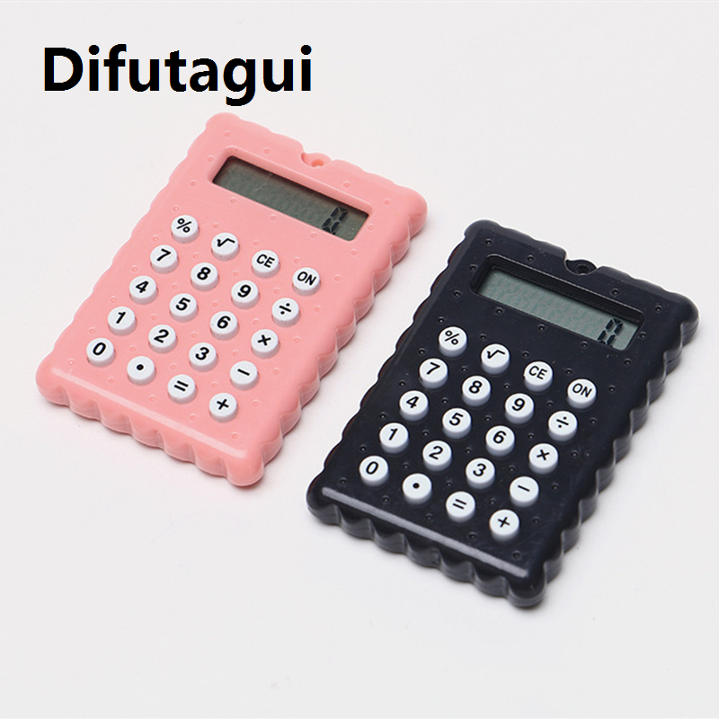 Difutagui New Mini Digit Calculator Portable Kawaii Pocket Square Cute Biscuit Shape Display Candy Color Cartoon Creative Office Supplies