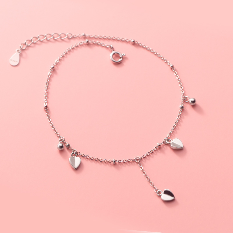 【Mega Sale】Nalan Silver Ankle Women's Summer Gloomy Beads Love Sweet Girl Heart Foot Jewelry