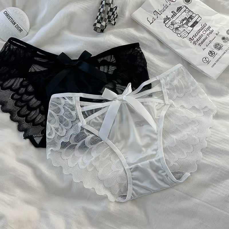 Angel Wings Lace Panties Female Cute New Satin Mid-Rise Girl Pure Lust Women's Briefs